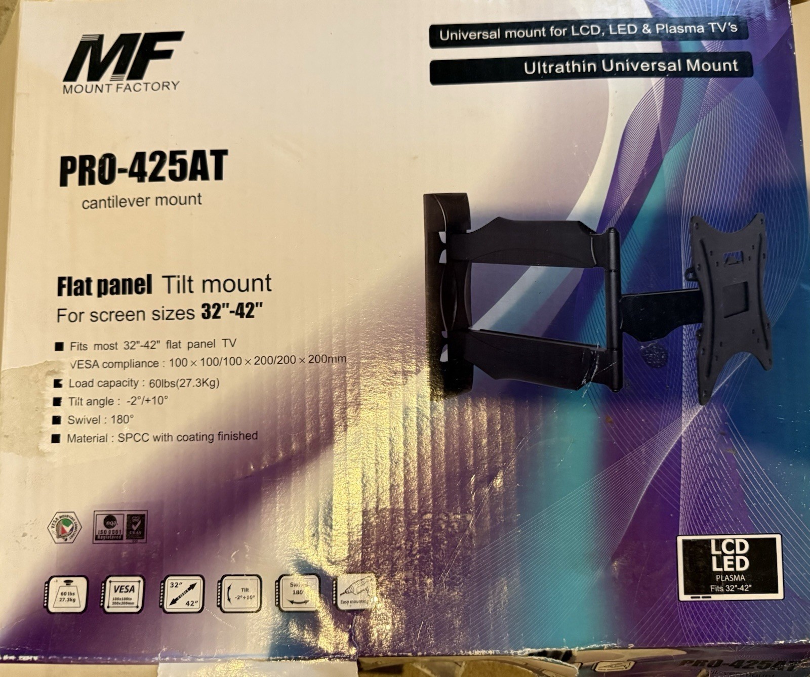 Mount Factory Pro 425AT TV Wall Mount With Swivel
