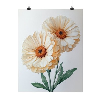 Boho Cream Calendulas Flower Art Print Poster, Minimalist Floral Wall Art 4