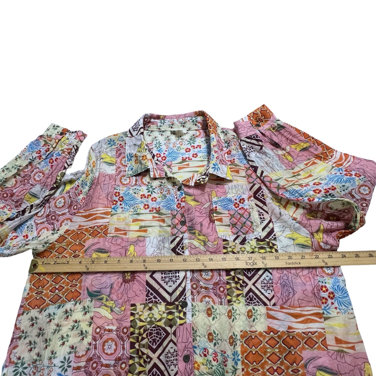 POL Patchwork Button Front Boho Blouse Womens Sma… - image 5