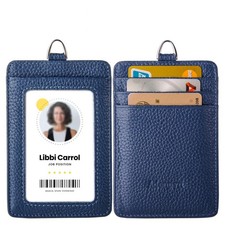 Genuine Leather id Badge Holder with Lanyard,Soft,ID Card Holder,Up to 20 Col...