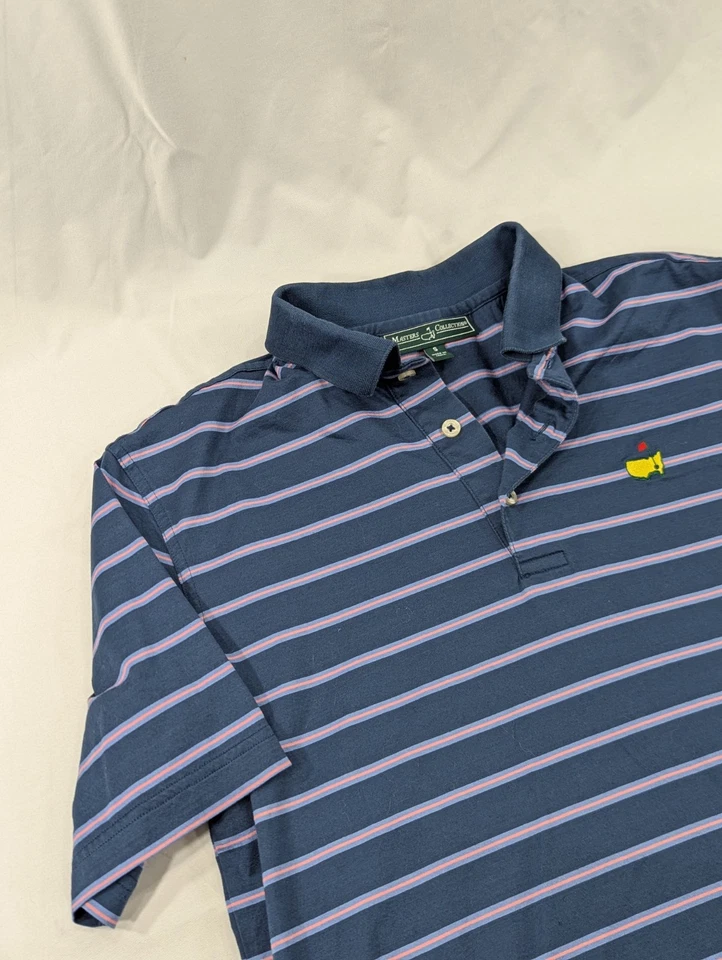 Masters Tournament Polo Shirt Mens Size Small Blue Pink Striped Color  Cotton - Image 2 of 4