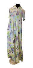 Vtg 70s LISANNE Mod Boho Loungewear House Dress Zip Up Floral Robe Sz S READ