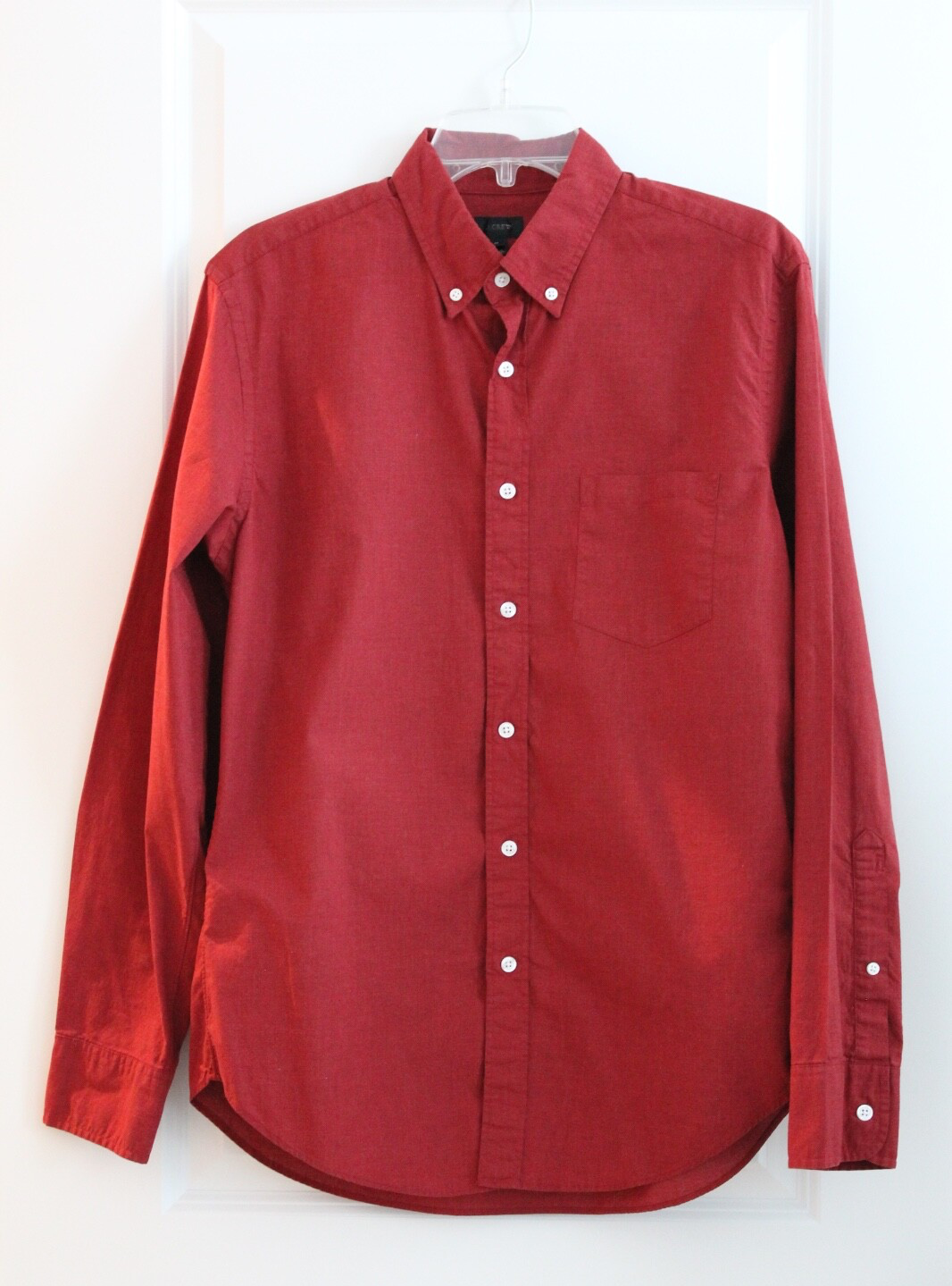 J CREW Mens Red Button Up Long Sleeve Shirt Sz M