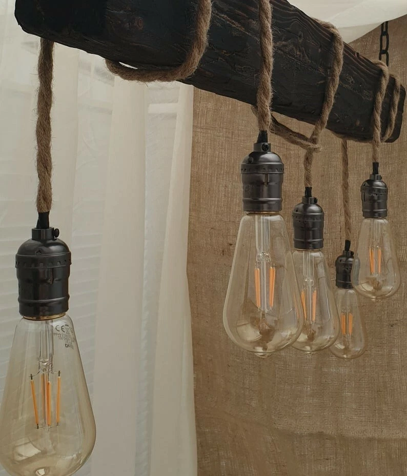 Handmade Beam Chandelier - Wood Beam Chandelier Wooden Chandelier Rustic Lightin - Image 2 of 4