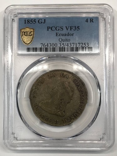 1855 GJ ECUADOR Silver 4 REALES PCGS VF-35 - Quito - KM#37 - Picture 2 of 4