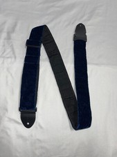 LM 2" Crushed Velvet BLUE guitar STRAP W/ Leather Ends- Comfortable, Soft
