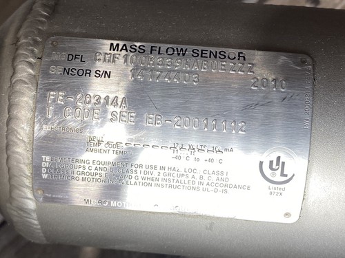Micro Motion CMF025H520NRAUEZZZ Mass Flow Sensor - Picture 22 of 22