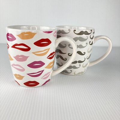 American Atelier His & Hers Mugs Set Mustache and Lips Husband Wife Couple  Pair | eBay