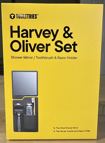 Tooletries Harvey & Oliver Shower Set Mirror Toothbrush/Razor Holder - Charcoal-