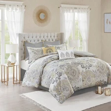 Madison Park 8 Piece Cotton Floral Printed Reversible Comforter Set Queen King