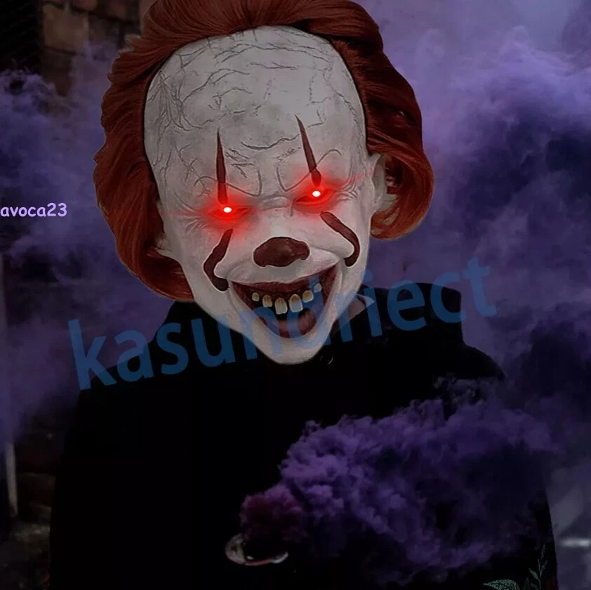 Costume Halloween Spaventoso Clown Pennywise IT Maschera Completa MaligniOcchi Rossi Horror Cosplay - Immagine 4 di 4