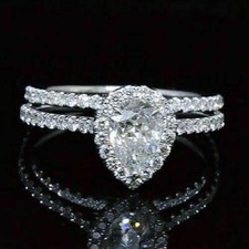Wedding Ring Set 2.95Ct Pear Cut Diamond White Gold Finish Simulated in Size 6.5