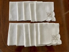 Lot vintage 11 napperons en lin Madère serviettes fleur de lis broderie découpée
