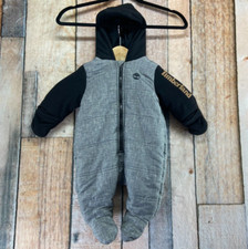 Timberland Quilted Full Zip Hooded Snow Suit Baby Size 3/6 Months Gray Black