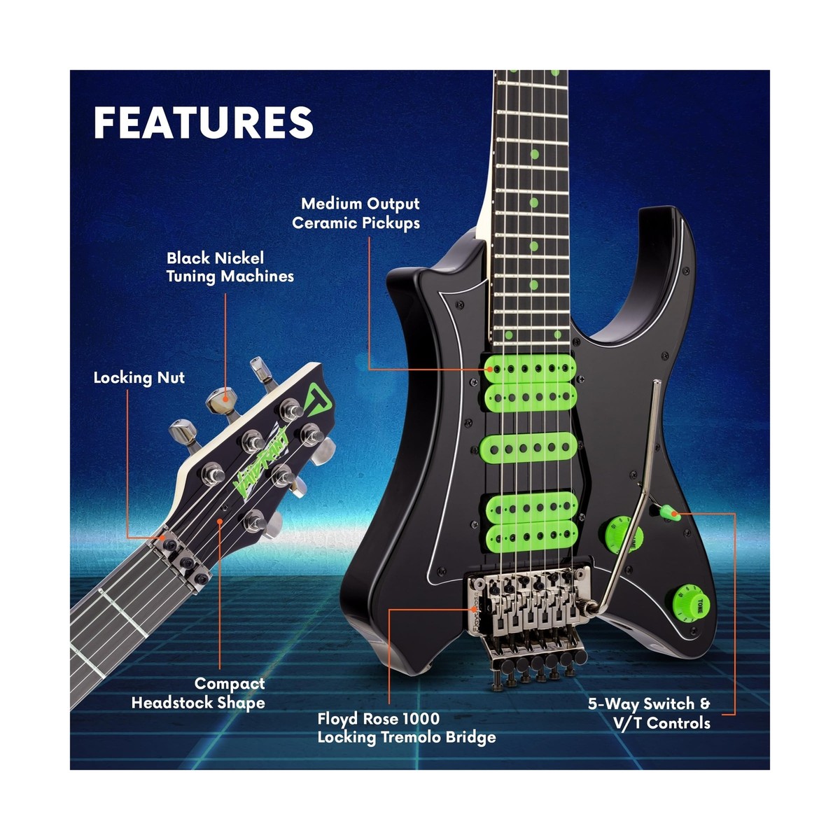 Traveler Guitar Vaibrant V88X Deluxe Electric Guitar for Travel