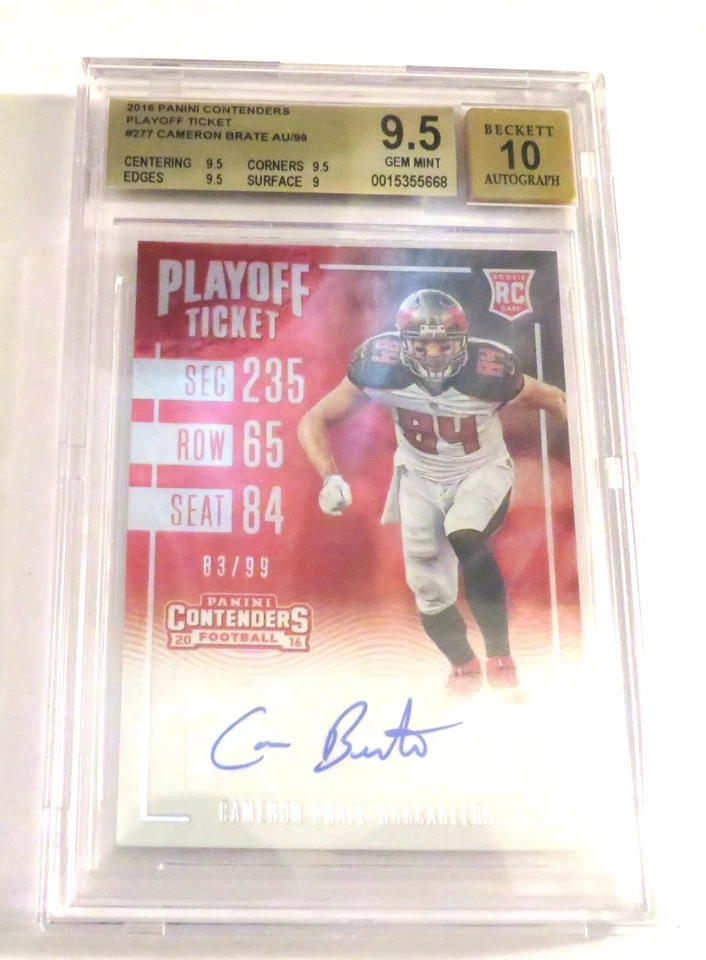 2016 NFL Contenders Playoff Ticket Tampa Bay TE Cameron Brate Auto RC BGS 9.5 - Image 2 of 3
