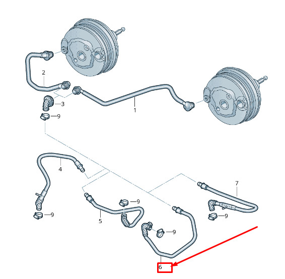 Tuyau à dépression pour servofrein Audi A5 Sportback 8T 8K0611931Cp
