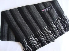 100% Cashmere Winter Scarf Scarve Scotland Warm Herringbone Striped Gray Shawl