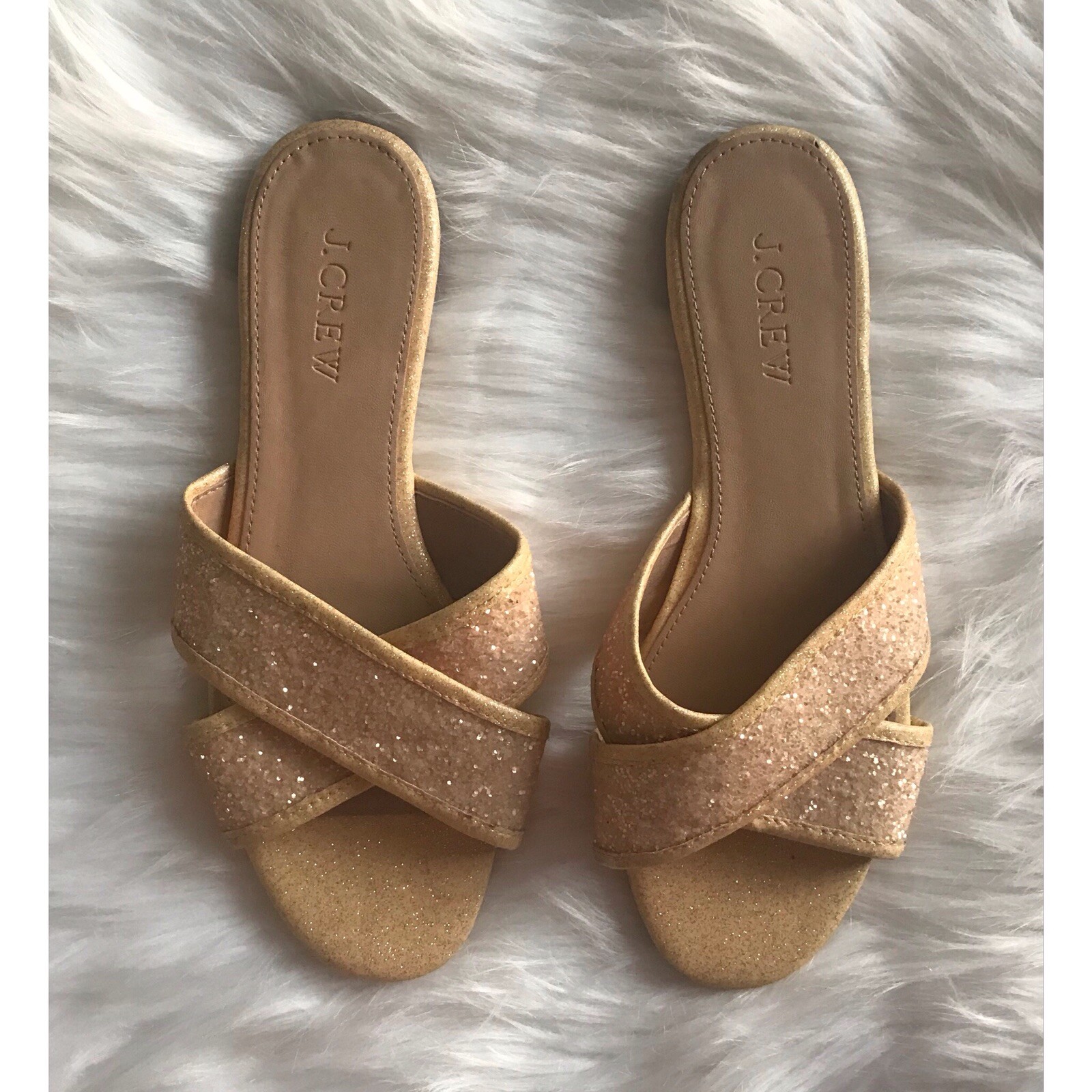 PANTOFOLA D’ORO J. Pantofole slip on donna Crew taglia 6 Cora giallo glitter incrociato piatto