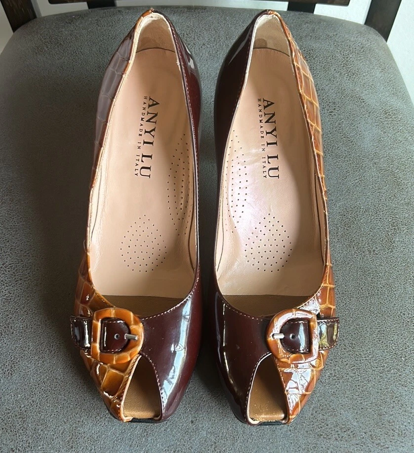 Anyi Lu с открытым носком крокодиловый принт пряжка каблук размер 37 1/2 - Изображение 2 из 4