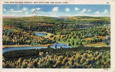 VIEW FROM BALDWIN PARKWAY AT WEST ROCK PARK POSTCARD NEW HAVEN CONNECTICUT 1940