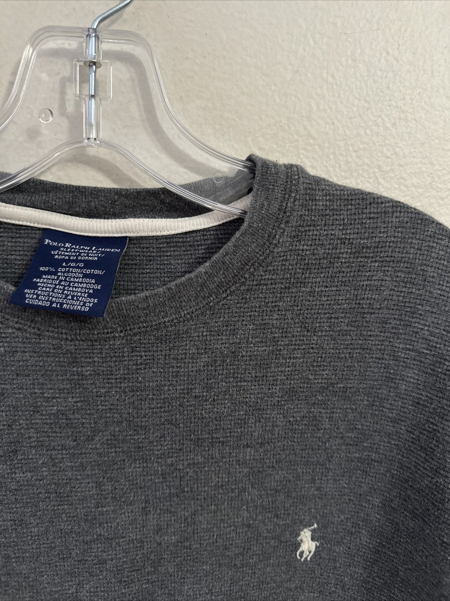 Polo Ralph Lauren Shirt Men Lg Gray Waffle Knit Thermal Pony Logo
