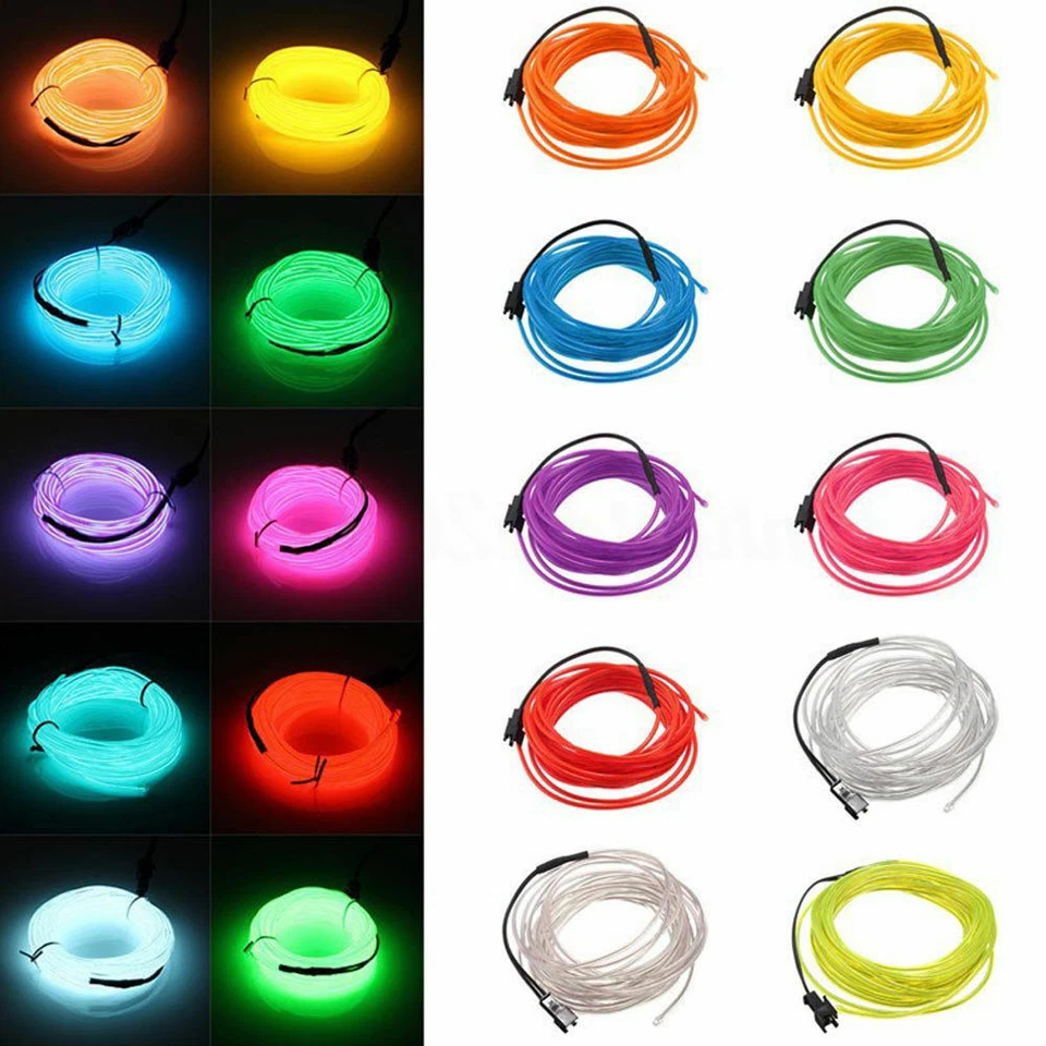EL Wire Neon Glow String Strip Light Rope Controller Car Decor Dance Xmas Party - Image 3 of 4