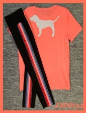 Victoria's Secret Pink Campus Tee Shirt  Leggings Set Tropical Punch Black L