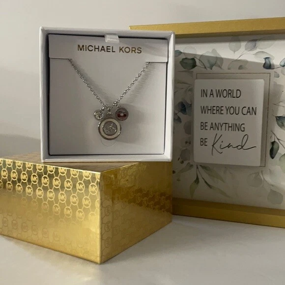 ?? MICHAEL KORS ?? MKJX7768040 Silver Necklace MK Charm 