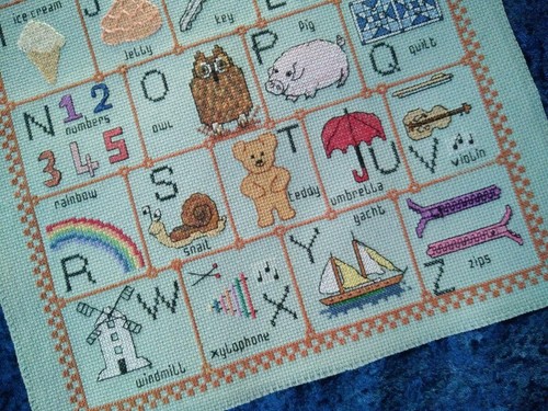 Sweet Vintage Hand Embroidered Alphabet Sampler-Animals/Bugs+ Completed Panel - Picture 7 of 8