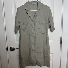EVERLANE Linen Button Front Shirt Dress Khaki Green Size XS Midi Casual Resort