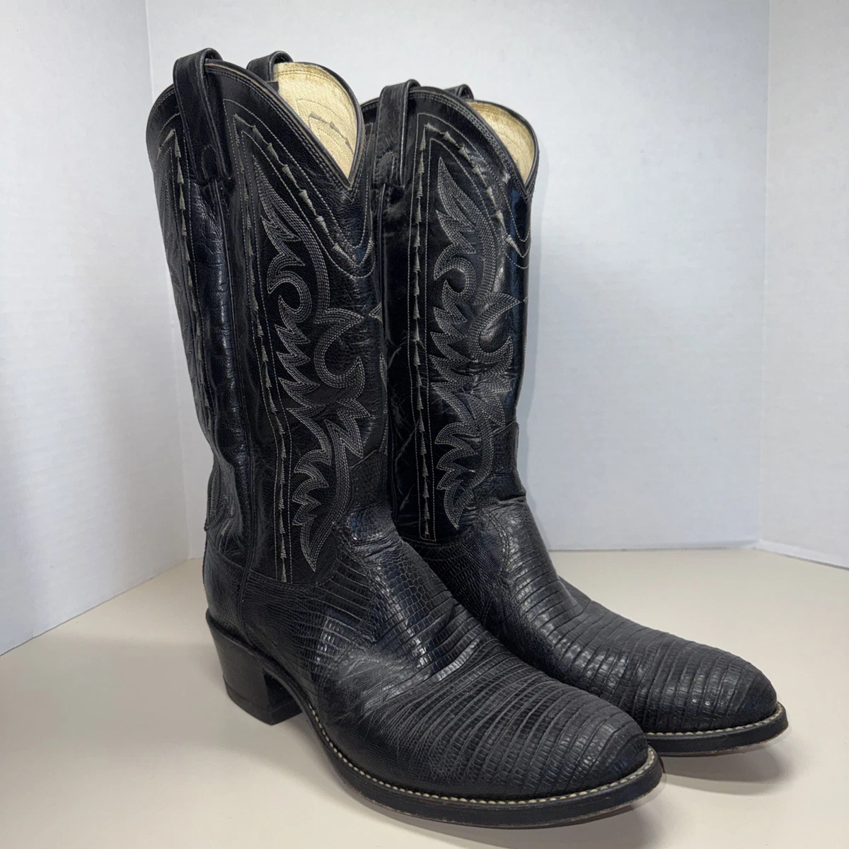 Vintage DAN POST Python Belly Cut Cowboy Boots Black sz 11.5D Made in USA Dan Post Animal Print Brown Boots for Men for Sale | Shop  main image 4