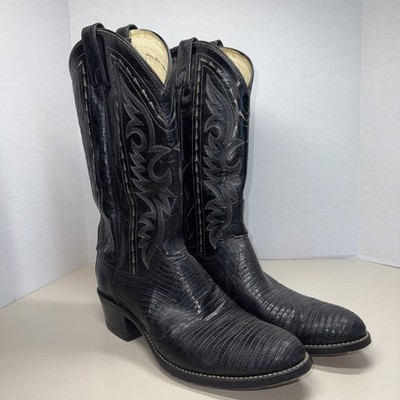 Dan Post Vintage Black Exotic Teju Lizard Cowboy Boots 9.5 D Made In USA