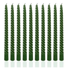 Green Spiral Taper Candles 10 Inch Unscented Dripless 10 Pack Decor Set