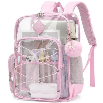 Clear Backpack School Girls Women Heavy Duty PVC Transparent Pink Bookbag