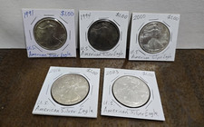 American Silver Eagle Lot Of 5 1991 1994 2000 2016 2023 1 Ounce Each .999 Silver
