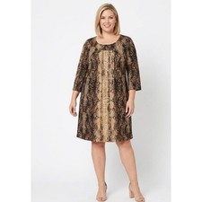 Glamour Brown Tan Animal Print Square Pleated Neck Stretch Dress size 16W