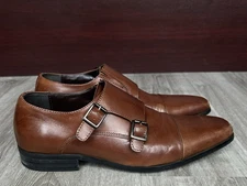 Men's Kenneth Cole Reaction Brown Leather Shoes Double Monk Strap Size 8