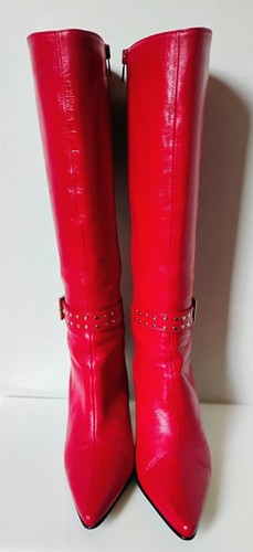 Coup D'etat Red Leather Pointed Toe High Heel Knee Boots 7 1/2 B Made in Spain - Picture 6 of 16