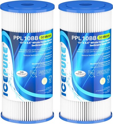 50 Micron Whole House Water Filter 10 x 4.5 in Extra Coarse 2 Pcs for Home