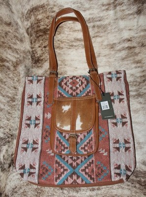 Myra Bag #6187 Tote~Leather, Canvas, Hairon, Rug 15''x4''x15.5''~Handles~Pockets