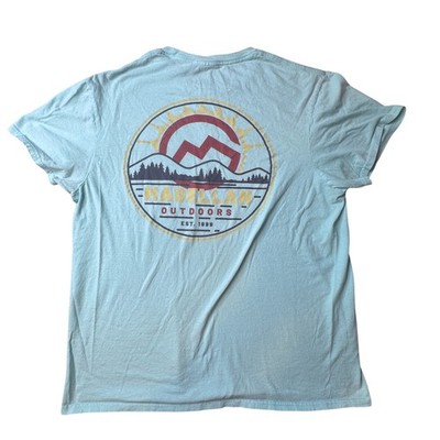 Magellan Outdoors T-Shirt Mens L Teal Blue Graphic Mountain Short Sleeve Tee