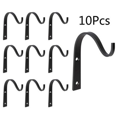 10x Black Wall Mounted Bracket Hook Crochet Iron Hanger for Small Planters