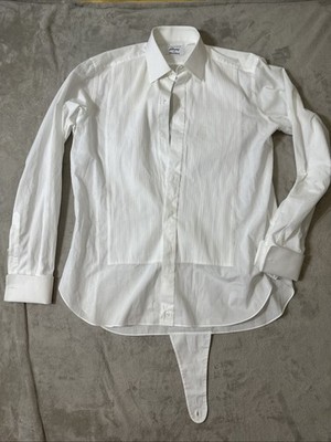 Brioni Neiman Marcus tuxedo dress shirt white pleated front Italy 38 15 flaws