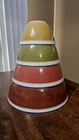Vtg 1960's - 4 pc. Pyrex AMERICANA Fall Colored - Banded Nesting Bowl Set -NICE!