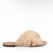 Ugg Cream Furry Sheepskin Slippers Slides Women  s US Size 11
