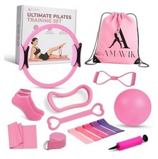 Pilates Kit 14-Piece Home Workout Set with Resistance Bands, Core Pink