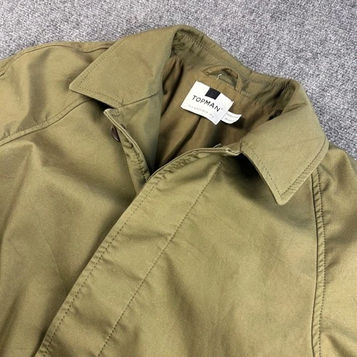 Topman Mens Olive Green Khaki Car Coat Jacket Size Small Hidden Button Placket image 2