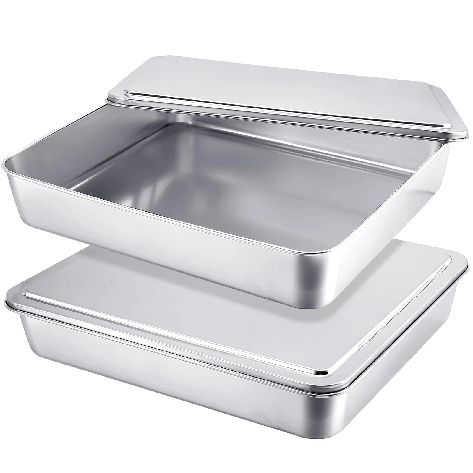 2 Sets Stainless Steel Cake Pan with Lid 11 x 13 Inch Rectangle Bread Loaf Pa...