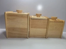 Wooden Canisters Set of 3 w/Plastic Inserts 7.25",6.5" 5" High MCM Winsome Wood